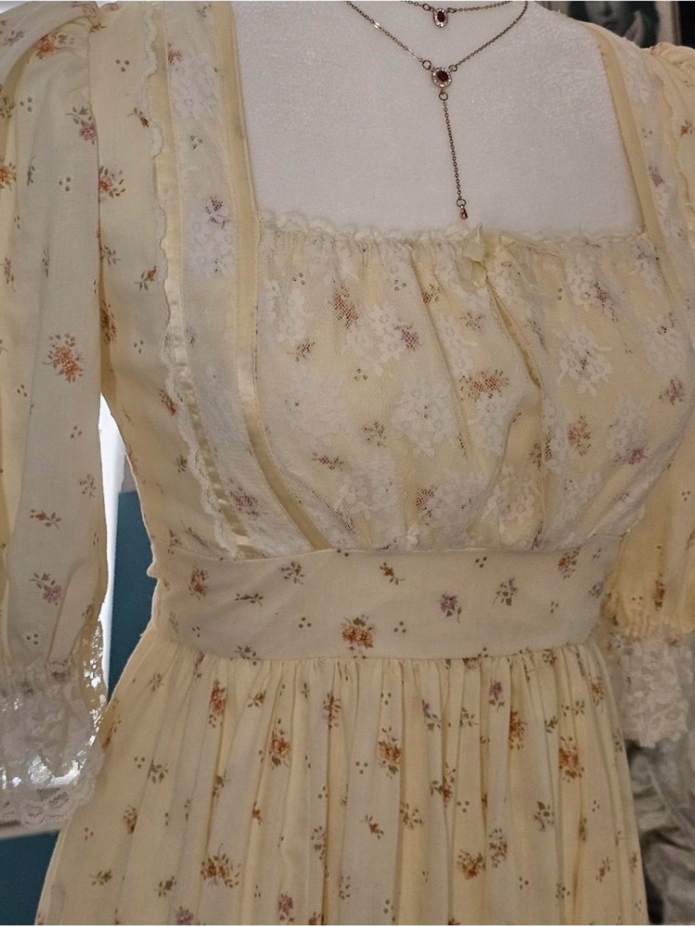 Yellow Floral Lace Empire Waist Dress
